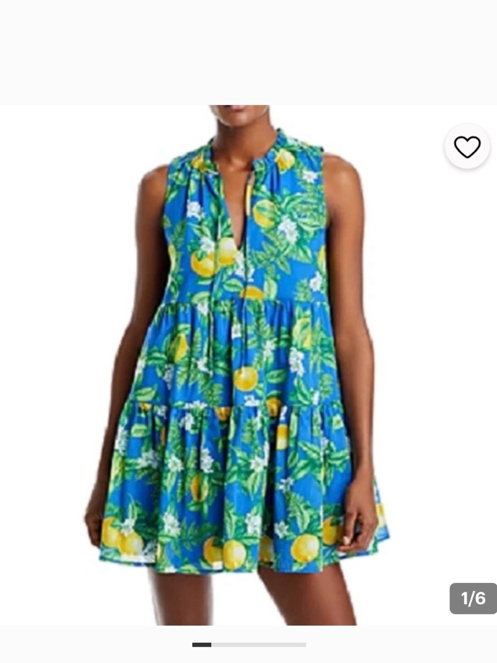 AQUA M Blue Tropical Lemon Tiered Mini Dress
